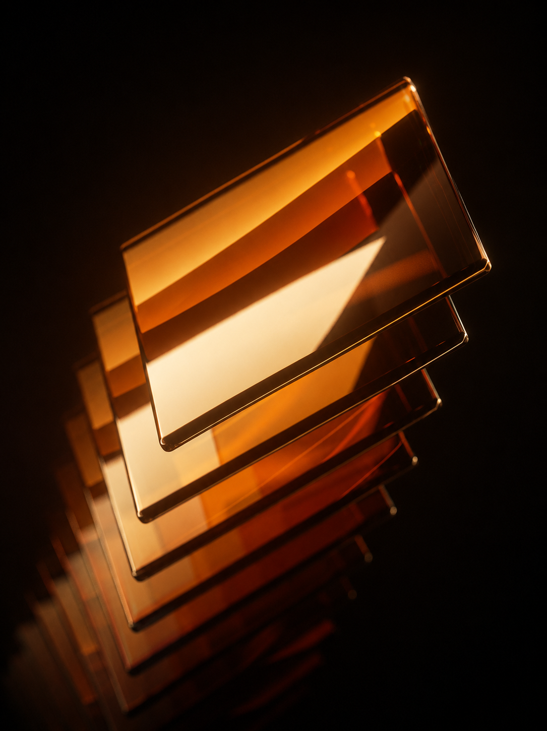 Stacked orange glass tiles