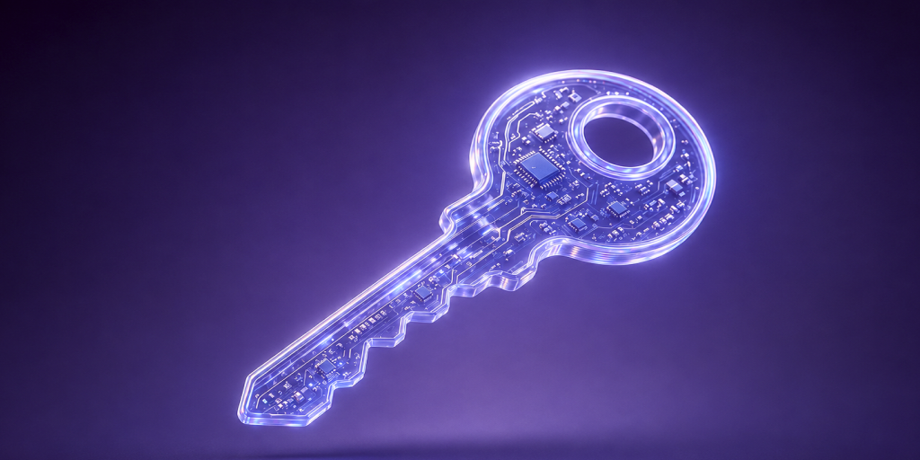 A violet hardware key security artwork
