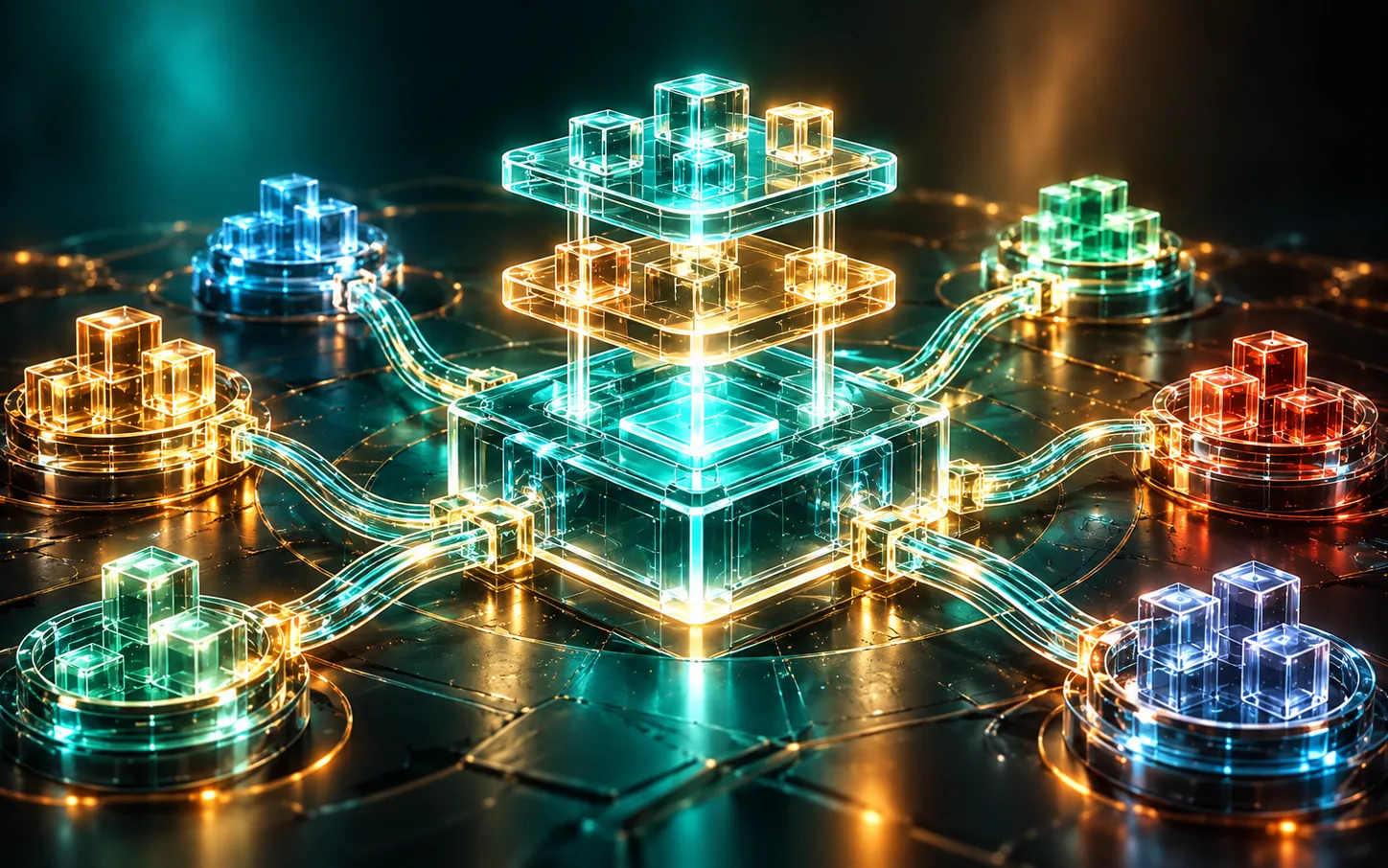 Central layer-one blockchain stack connected to surrounding layer-two networks