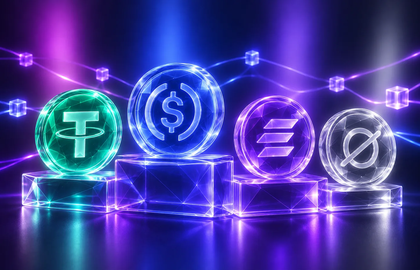 Leading stablecoins side by side on podiums of different heights
