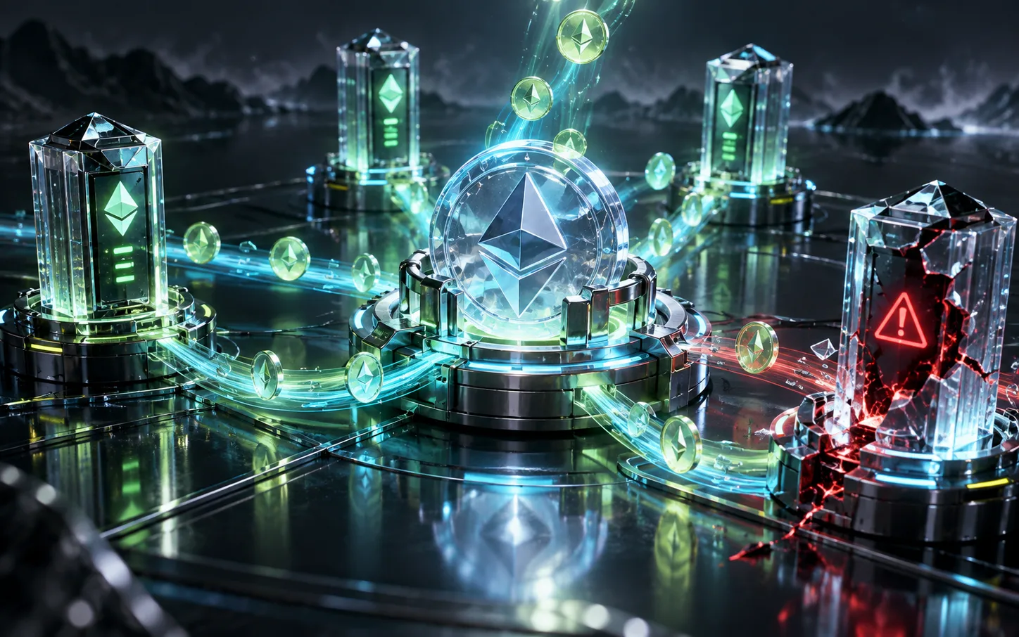 Ether locked at the centre of validator nodes, one of them cracked
