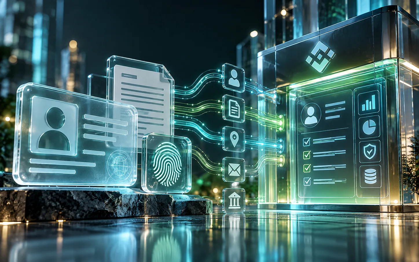 ID card and fingerprint sending personal data into an exchange profile